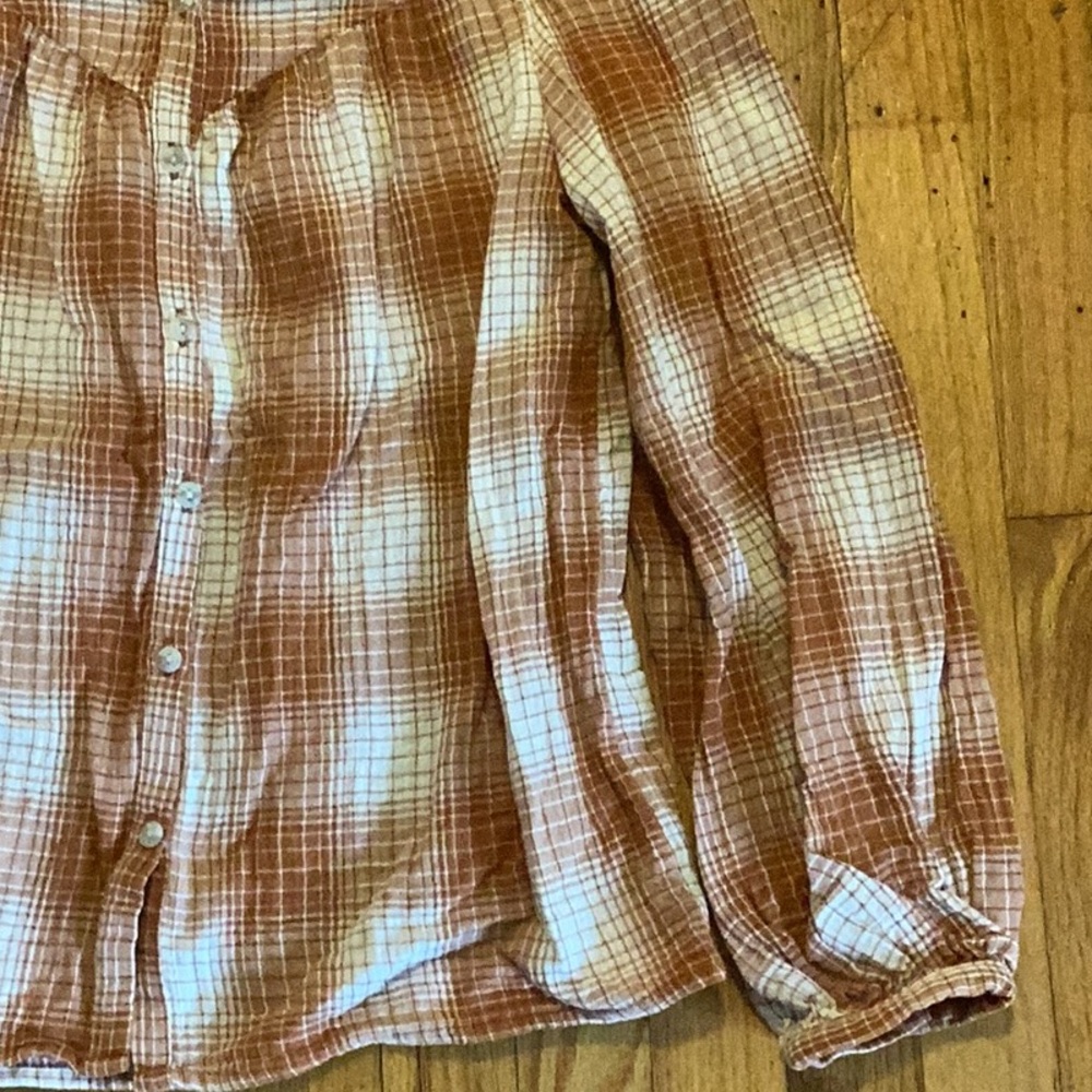 Universal Thread Rust Colored button front plaid cotton gauze shirt size xsmall - Picture 5 of 10